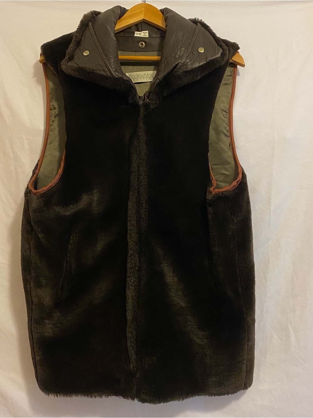Andrew Marc Faux-Fur Vest - Dark Brown - Size XS